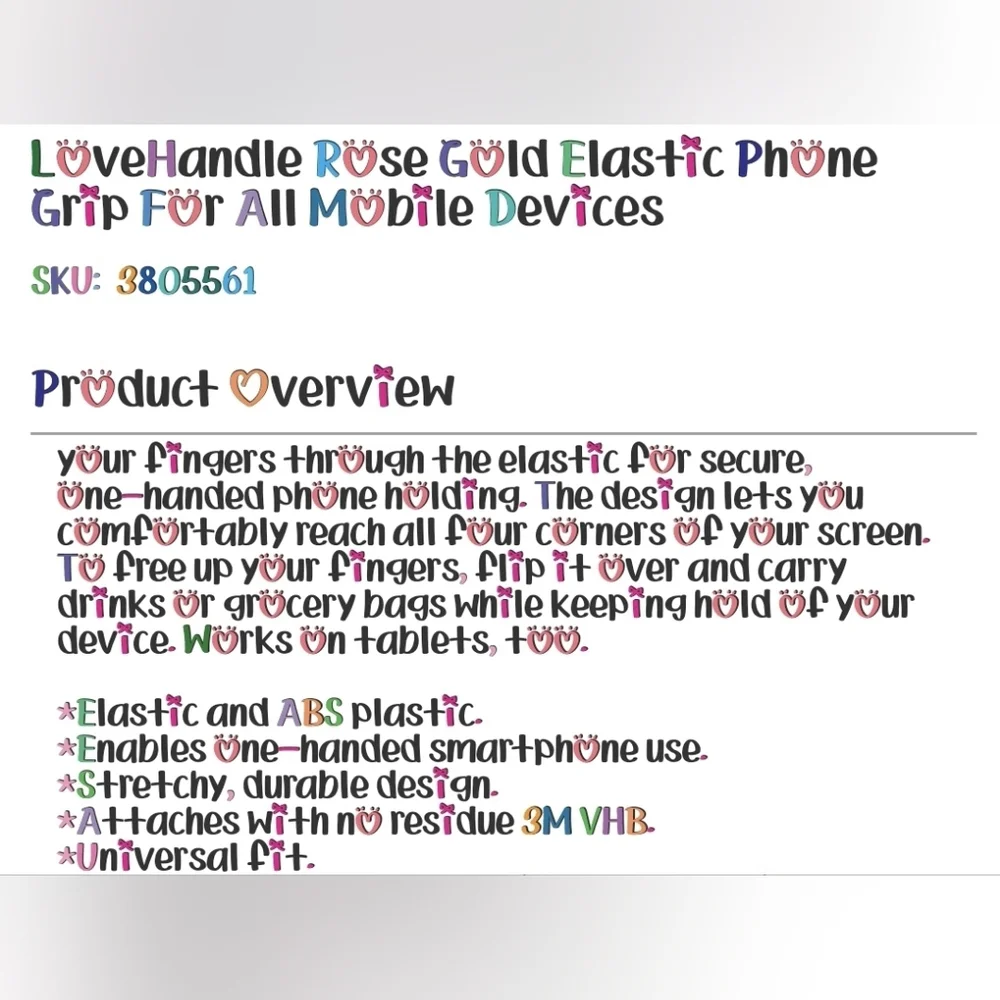 LoveHandle Rose Gold Elastic Phone Grip 2487-WP-103 -2 Available Priced For One